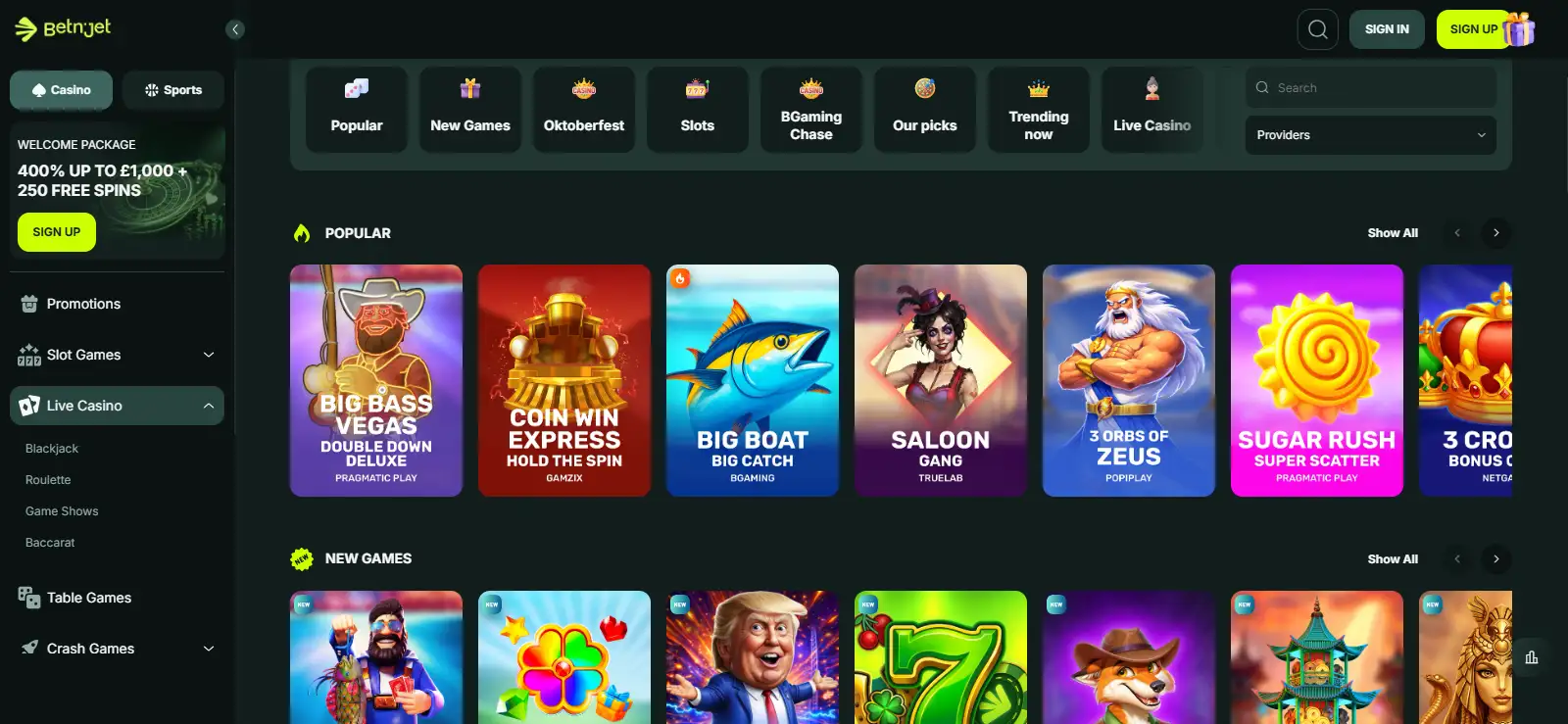 BetNjet UK-English homepage interface